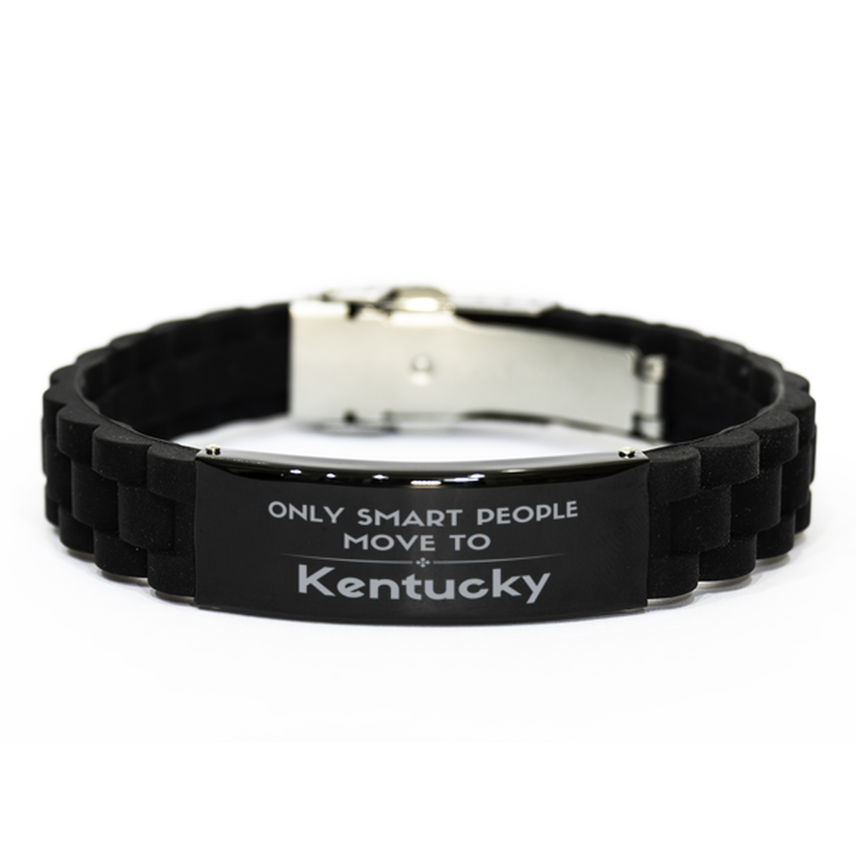 Only smart people move to Kentucky Black Glidelock Clasp Bracelet, Gag Gifts For Kentucky, Move to Kentucky Gifts for Friends Coworker Funny Saying Quote