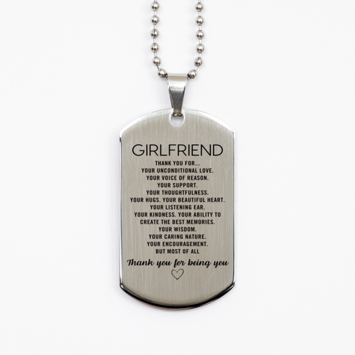 Girlfriend Silver Dog Tag Custom, Engraved Gifts For Girlfriend Christmas Graduation Birthday Gifts for Men Women Girlfriend Thank you for Your unconditional love