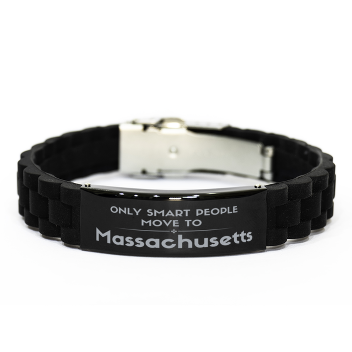 Only smart people move to Massachusetts Black Glidelock Clasp Bracelet, Gag Gifts For Massachusetts, Move to Massachusetts Gifts for Friends Coworker Funny Saying Quote