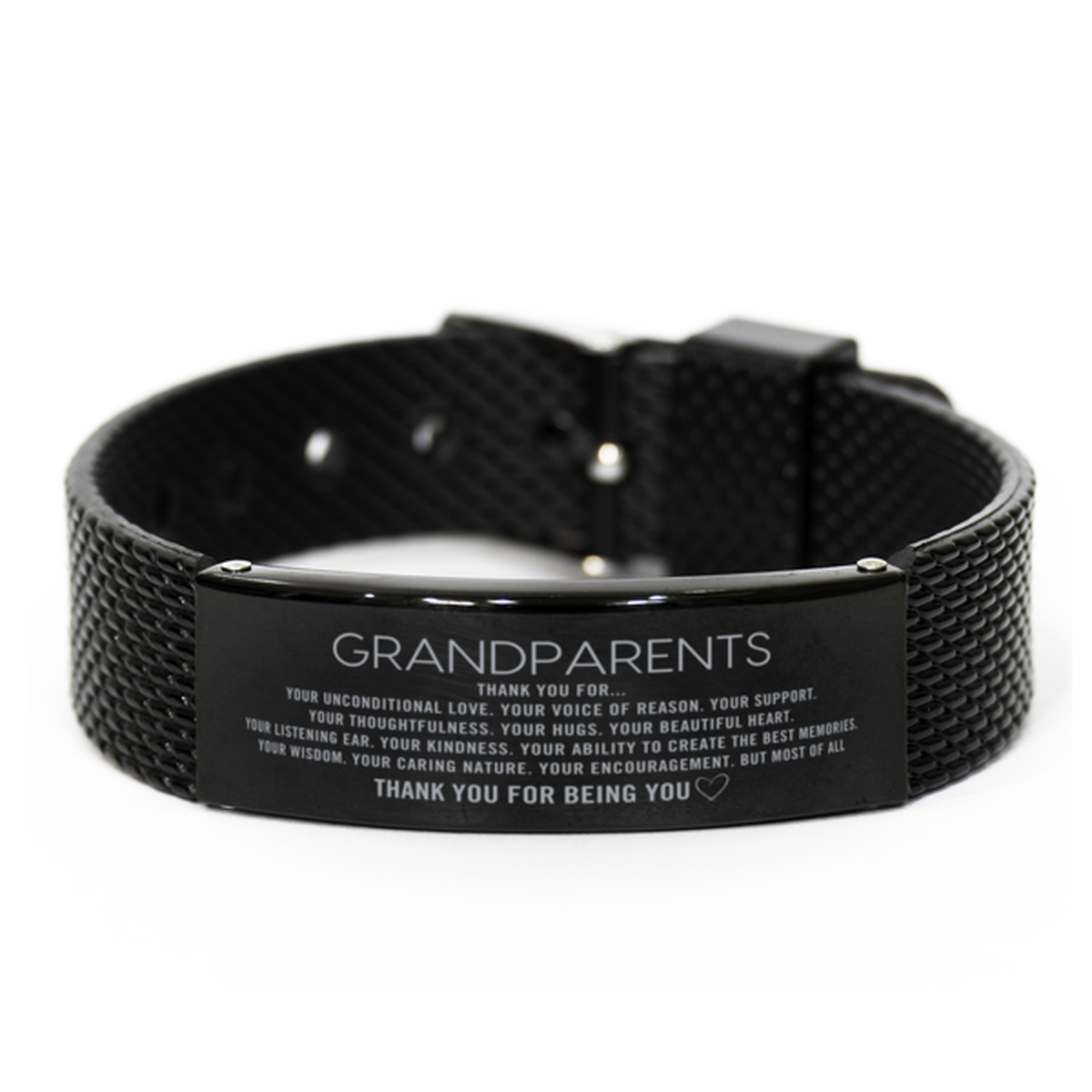 Grandparents Black Shark Mesh Bracelet Custom, Engraved Gifts For Grandparents Christmas Graduation Birthday Gifts for Men Women Grandparents Thank you for Your unconditional love