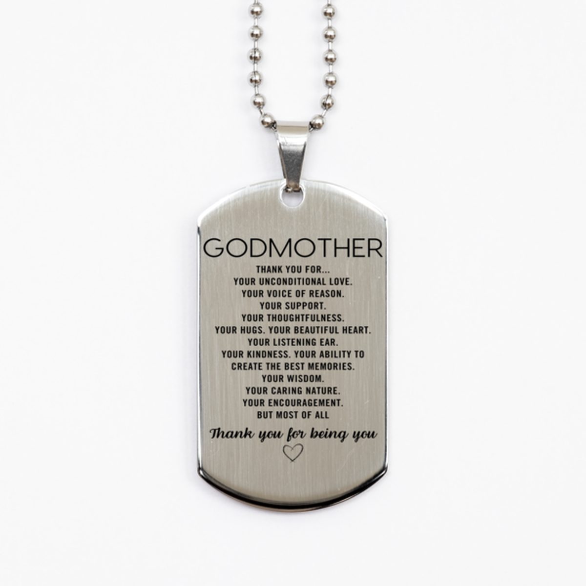 Godmother Silver Dog Tag Custom, Engraved Gifts For Godmother Christmas Graduation Birthday Gifts for Men Women Godmother Thank you for Your unconditional love