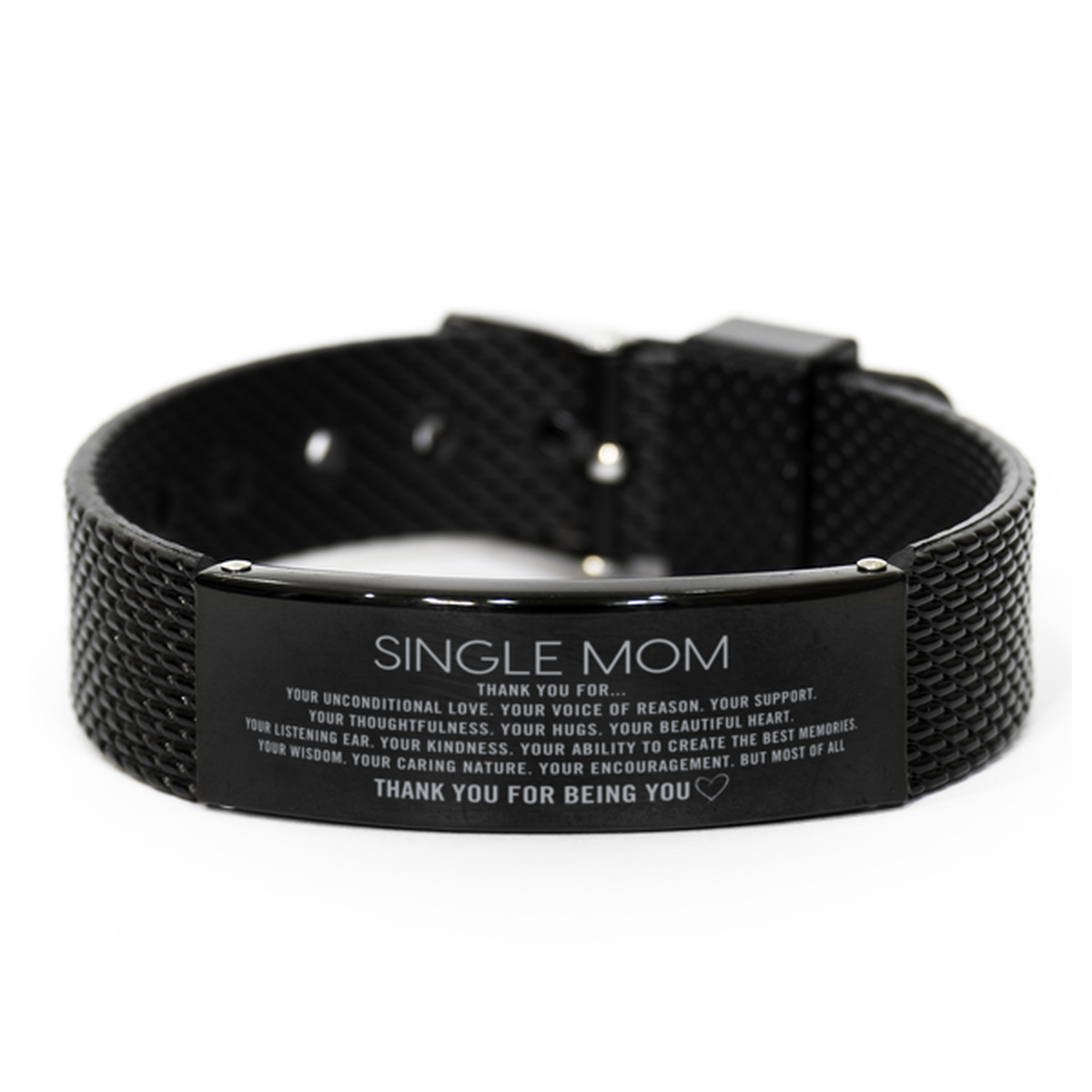 Single Mom Black Shark Mesh Bracelet Custom, Engraved Gifts For Single Mom Christmas Graduation Birthday Gifts for Men Women Single Mom Thank you for Your unconditional love