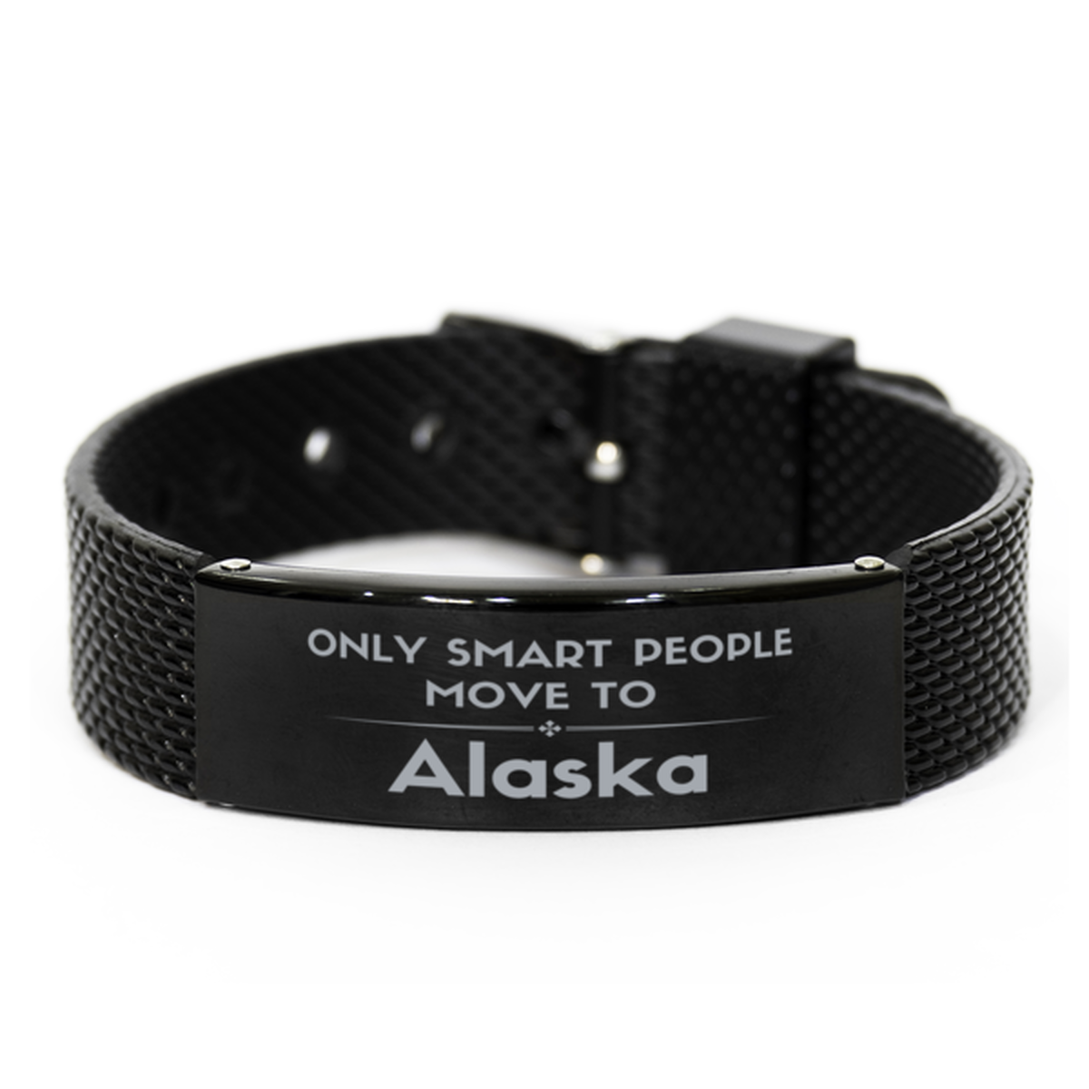 Only smart people move to Alaska Black Shark Mesh Bracelet, Gag Gifts For Alaska, Move to Alaska Gifts for Friends Coworker Funny Saying Quote