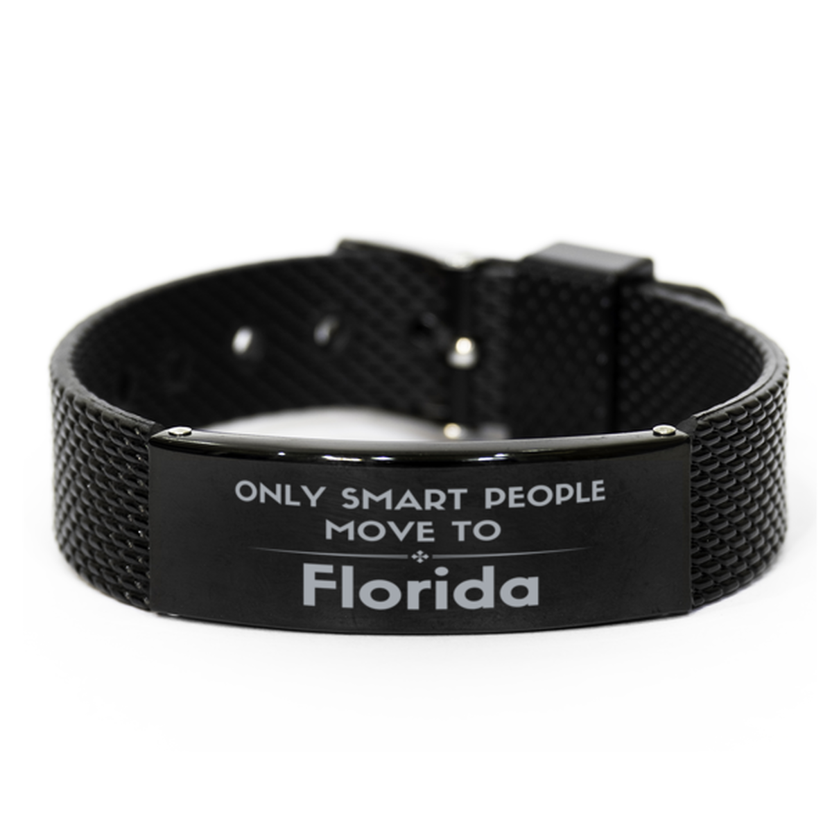 Only smart people move to Florida Black Shark Mesh Bracelet, Gag Gifts For Florida, Move to Florida Gifts for Friends Coworker Funny Saying Quote