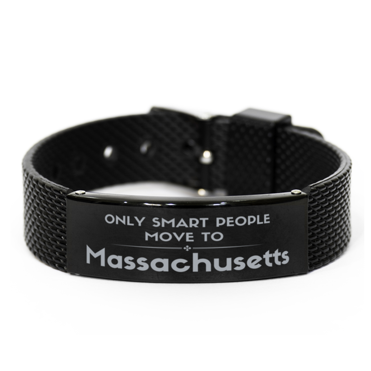 Only smart people move to Massachusetts Black Shark Mesh Bracelet, Gag Gifts For Massachusetts, Move to Massachusetts Gifts for Friends Coworker Funny Saying Quote