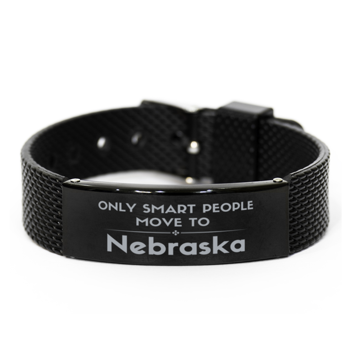 Only smart people move to Nebraska Black Shark Mesh Bracelet, Gag Gifts For Nebraska, Move to Nebraska Gifts for Friends Coworker Funny Saying Quote