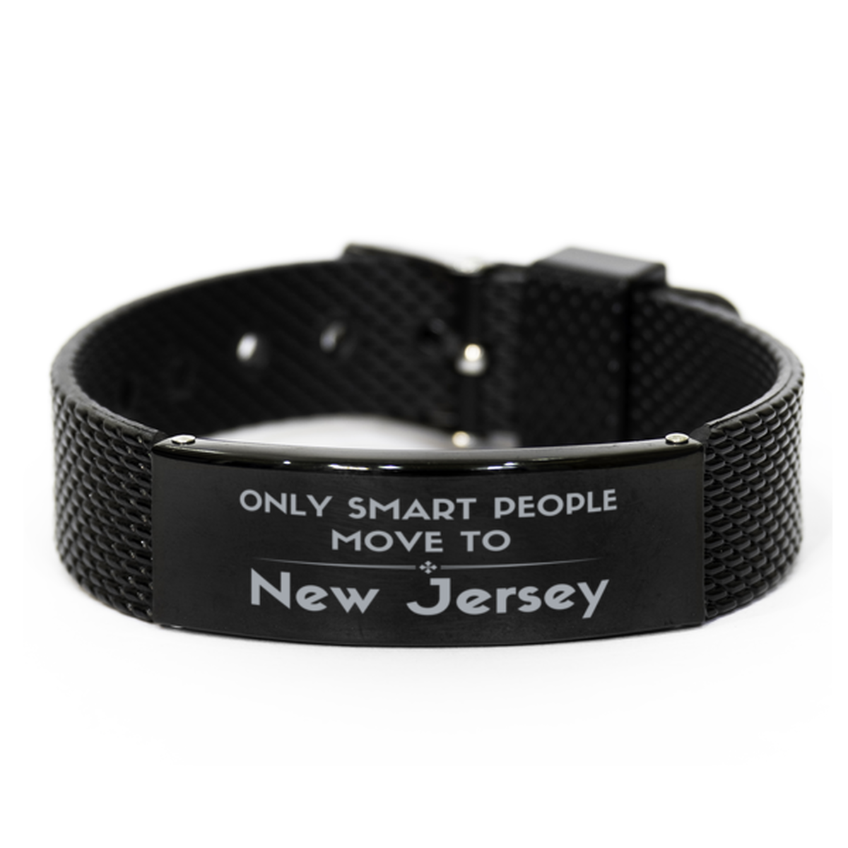 Only smart people move to New Jersey Black Shark Mesh Bracelet, Gag Gifts For New Jersey, Move to New Jersey Gifts for Friends Coworker Funny Saying Quote