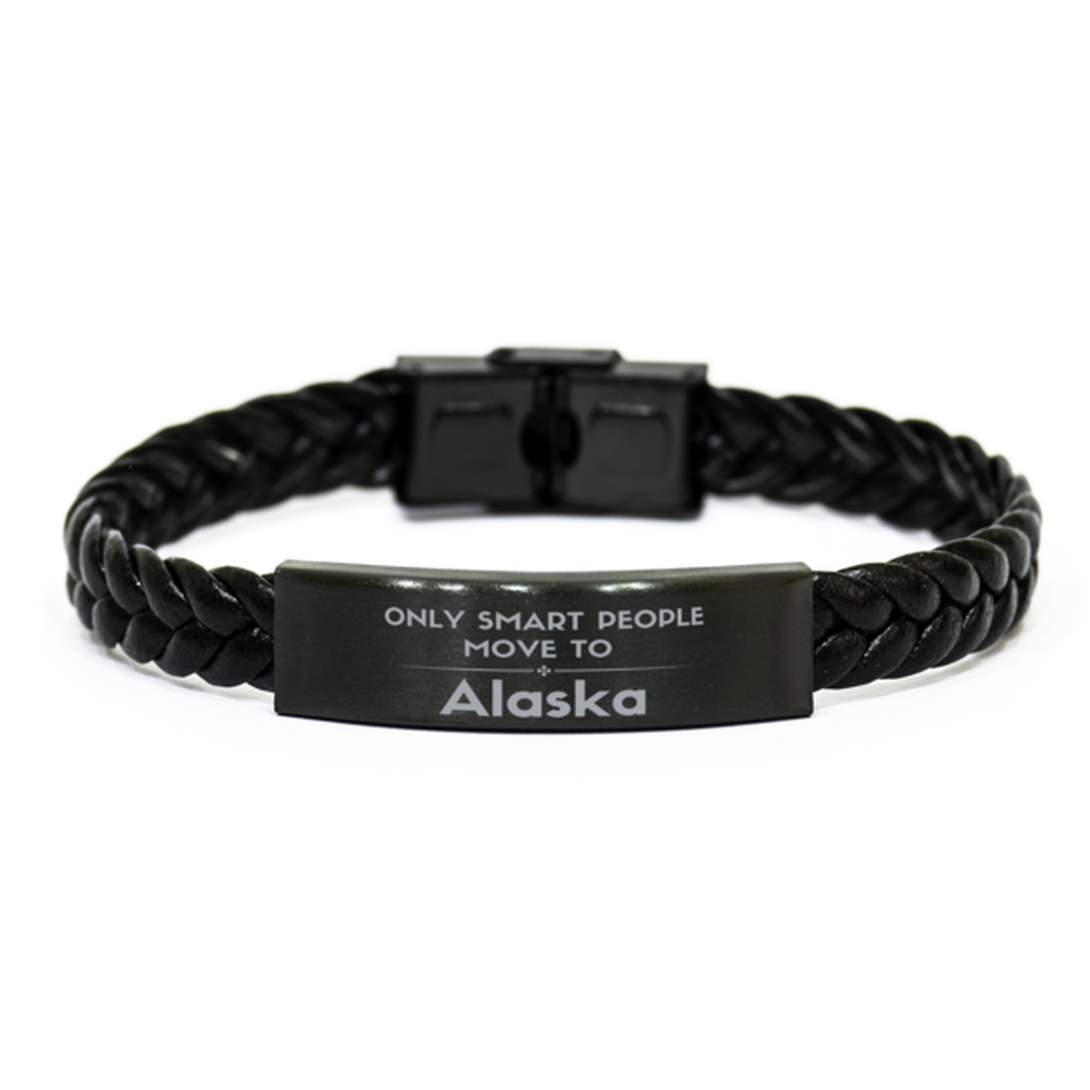 Only smart people move to Alaska Braided Leather Bracelet, Gag Gifts For Alaska, Move to Alaska Gifts for Friends Coworker Funny Saying Quote