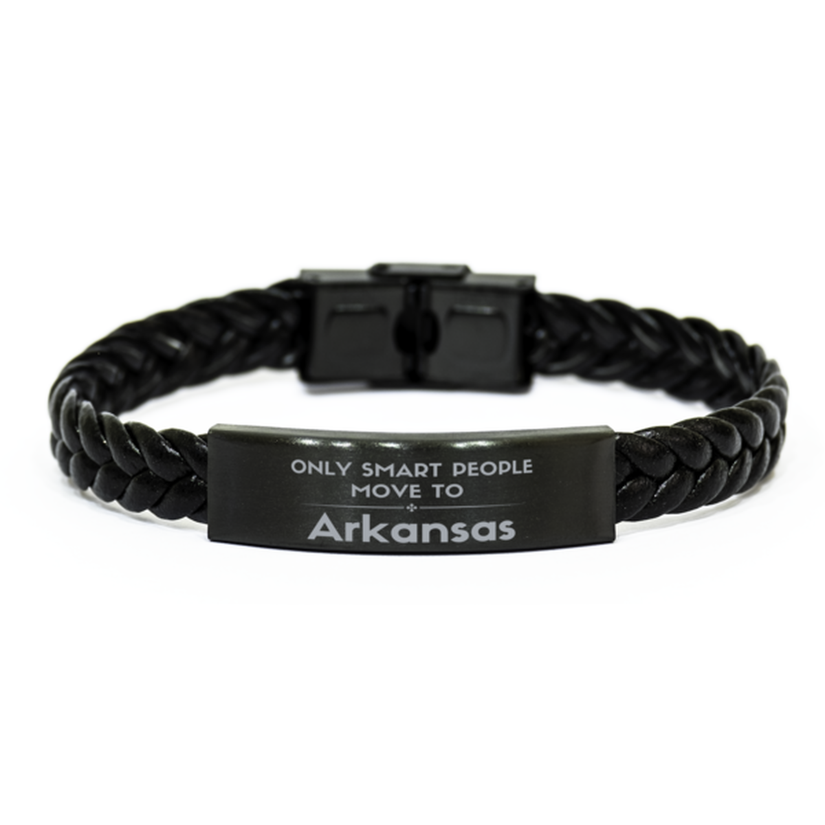 Only smart people move to Arkansas Braided Leather Bracelet, Gag Gifts For Arkansas, Move to Arkansas Gifts for Friends Coworker Funny Saying Quote