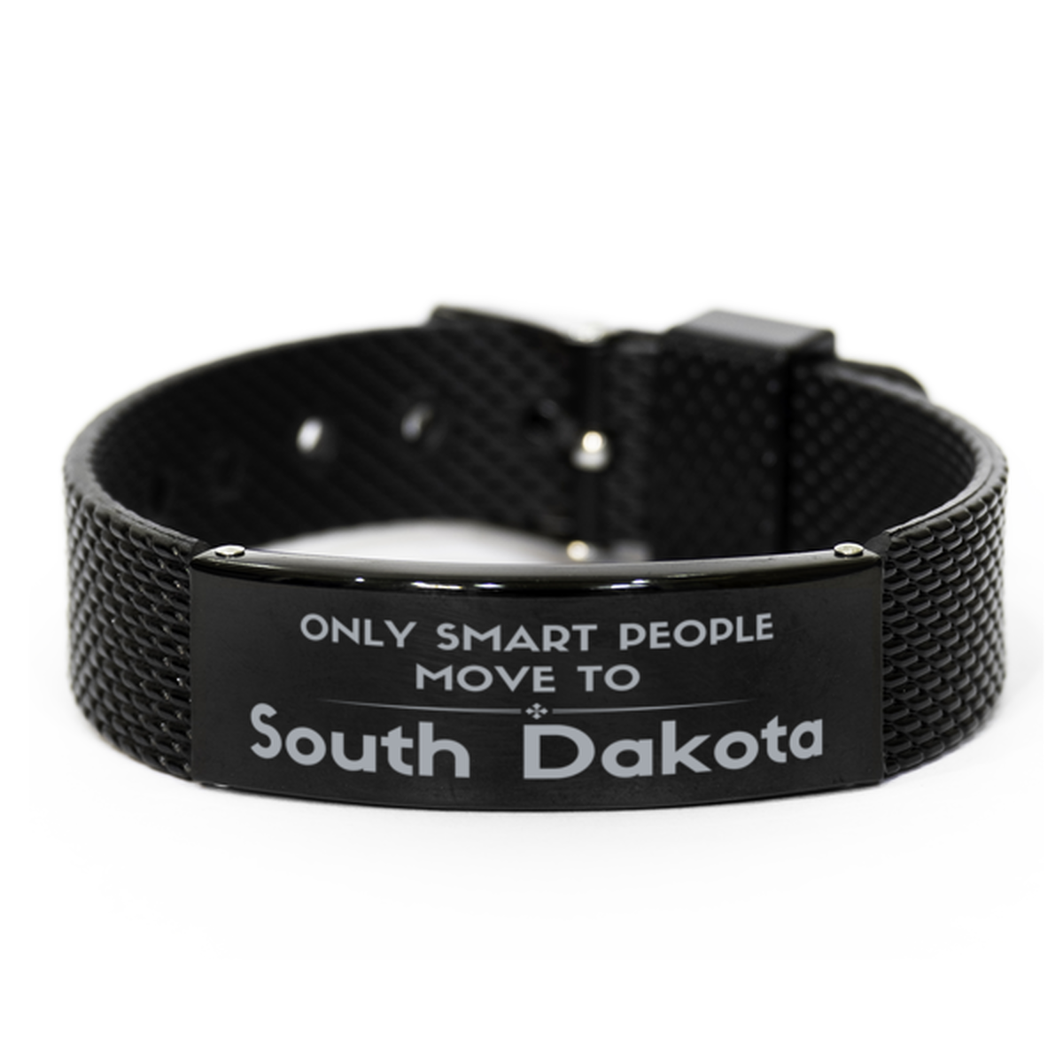 Only smart people move to South Dakota Black Shark Mesh Bracelet, Gag Gifts For South Dakota, Move to South Dakota Gifts for Friends Coworker Funny Saying Quote