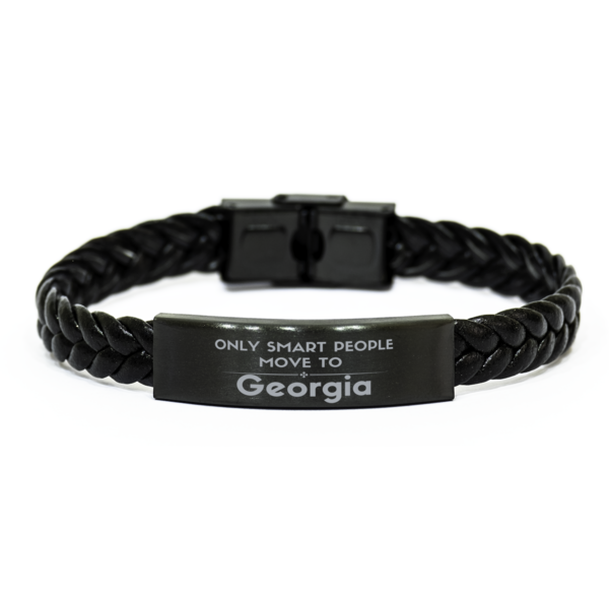 Only smart people move to Georgia Braided Leather Bracelet, Gag Gifts For Georgia, Move to Georgia Gifts for Friends Coworker Funny Saying Quote