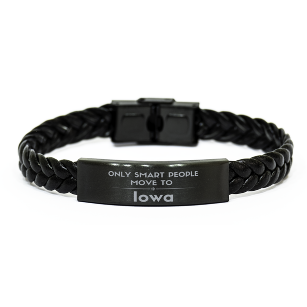 Only smart people move to Iowa Braided Leather Bracelet, Gag Gifts For Iowa, Move to Iowa Gifts for Friends Coworker Funny Saying Quote