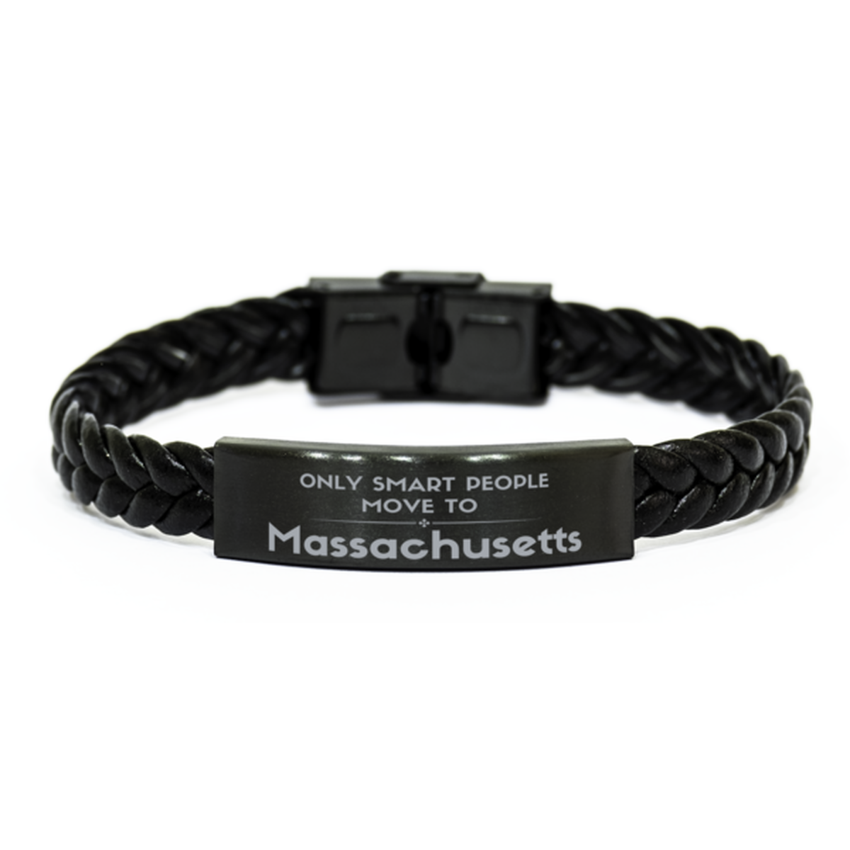 Only smart people move to Massachusetts Braided Leather Bracelet, Gag Gifts For Massachusetts, Move to Massachusetts Gifts for Friends Coworker Funny Saying Quote