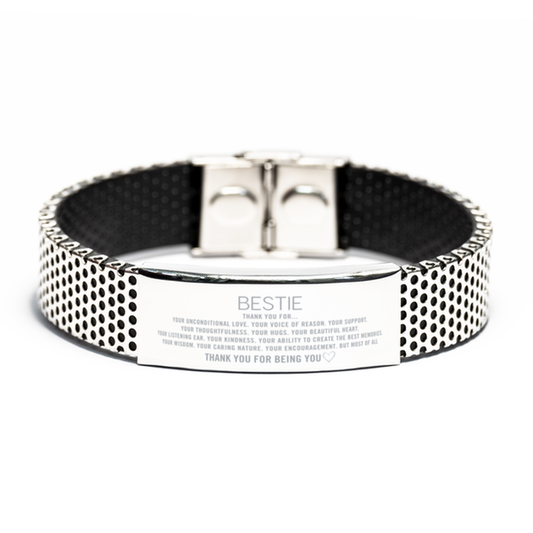 Bestie Stainless Steel Bracelet Custom, Engraved Gifts For Bestie Christmas Graduation Birthday Gifts for Men Women Bestie Thank you for Your unconditional love