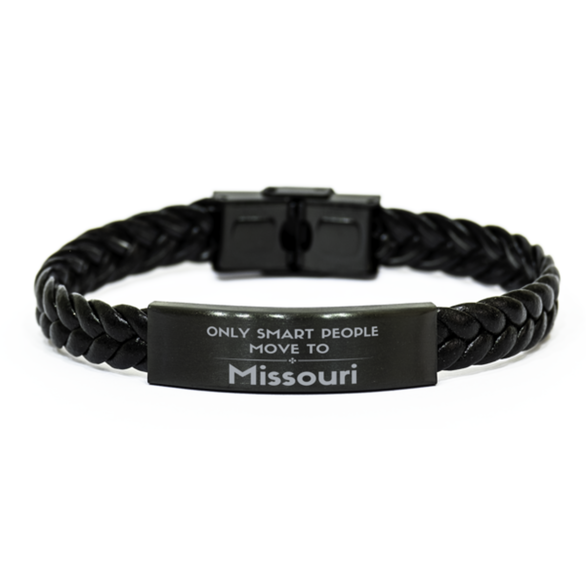 Only smart people move to Missouri Braided Leather Bracelet, Gag Gifts For Missouri, Move to Missouri Gifts for Friends Coworker Funny Saying Quote