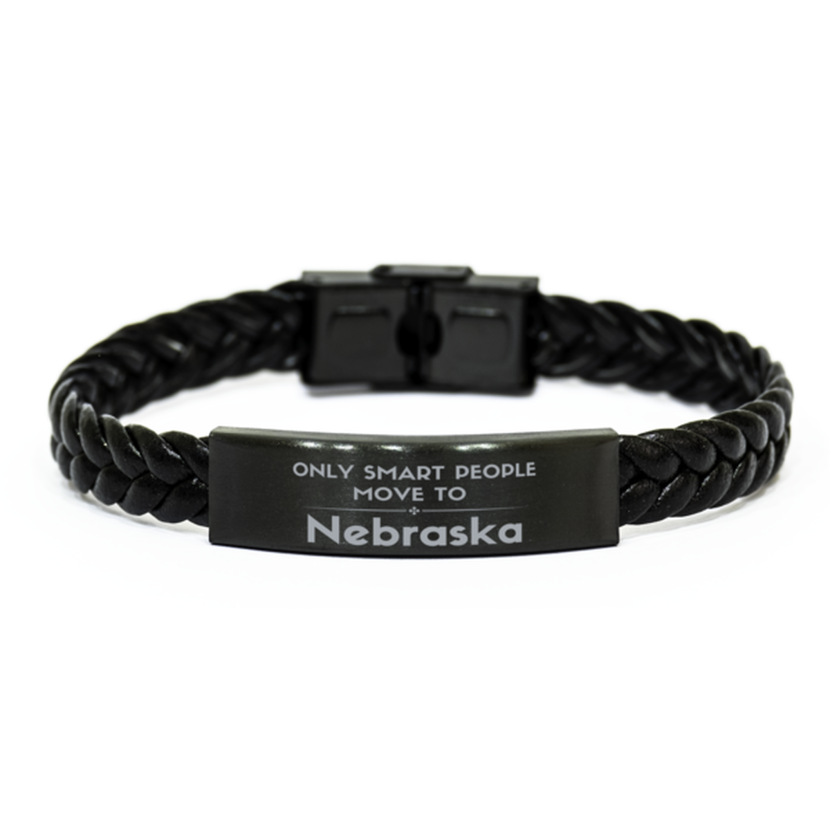 Only smart people move to Nebraska Braided Leather Bracelet, Gag Gifts For Nebraska, Move to Nebraska Gifts for Friends Coworker Funny Saying Quote