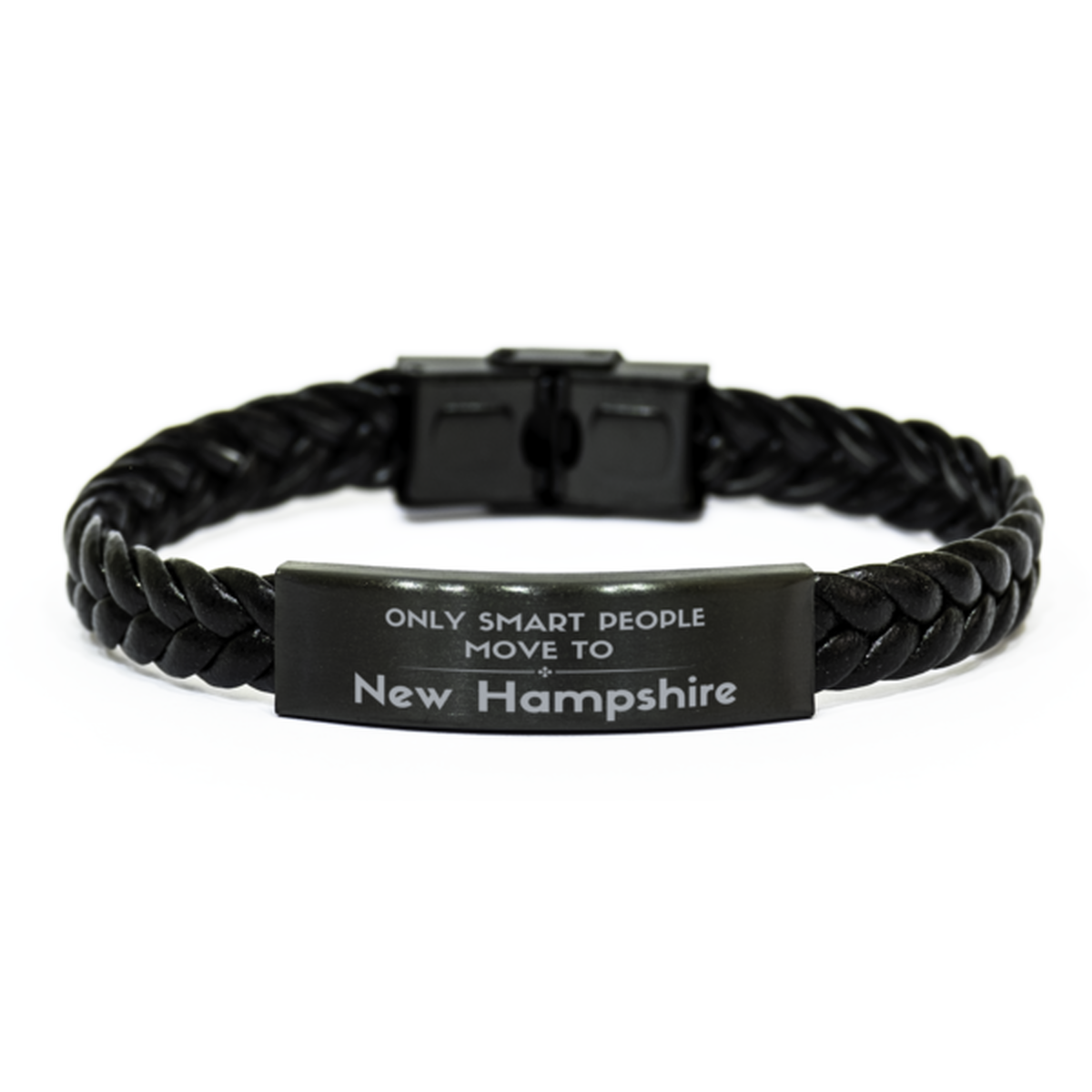 Only smart people move to New Hampshire Braided Leather Bracelet, Gag Gifts For New Hampshire, Move to New Hampshire Gifts for Friends Coworker Funny Saying Quote