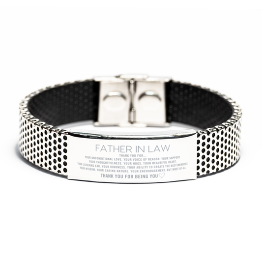 Father In Law Stainless Steel Bracelet Custom, Engraved Gifts For Father In Law Christmas Graduation Birthday Gifts for Men Women Father In Law Thank you for Your unconditional love