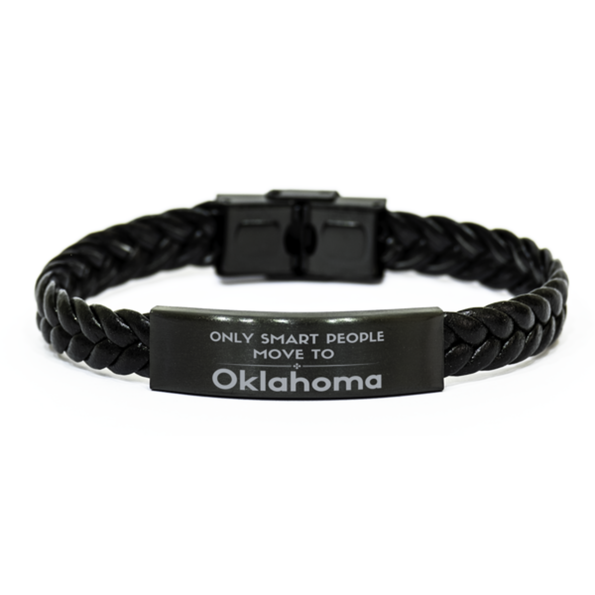 Only smart people move to Oklahoma Braided Leather Bracelet, Gag Gifts For Oklahoma, Move to Oklahoma Gifts for Friends Coworker Funny Saying Quote