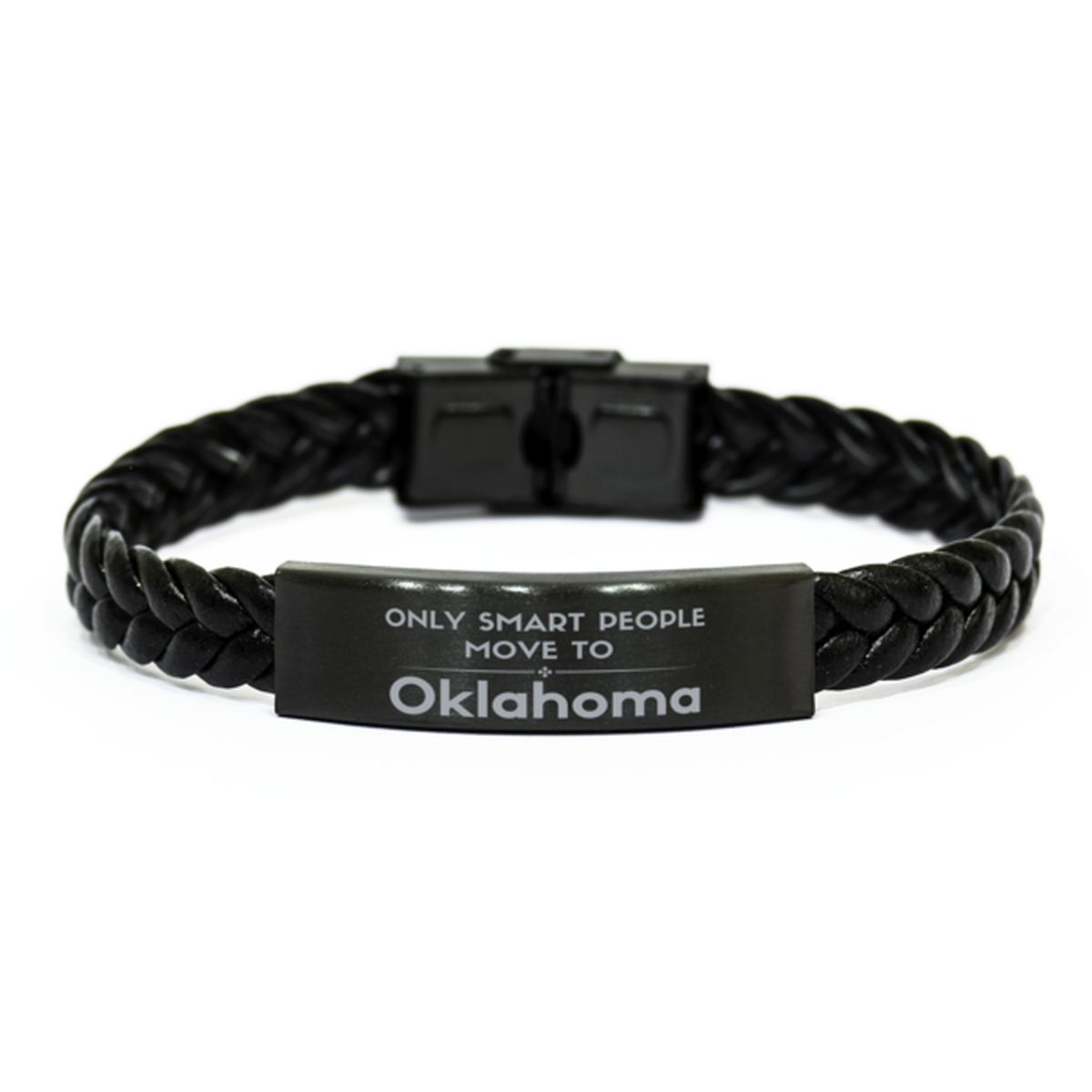 Only smart people move to Oklahoma Braided Leather Bracelet, Gag Gifts For Oklahoma, Move to Oklahoma Gifts for Friends Coworker Funny Saying Quote