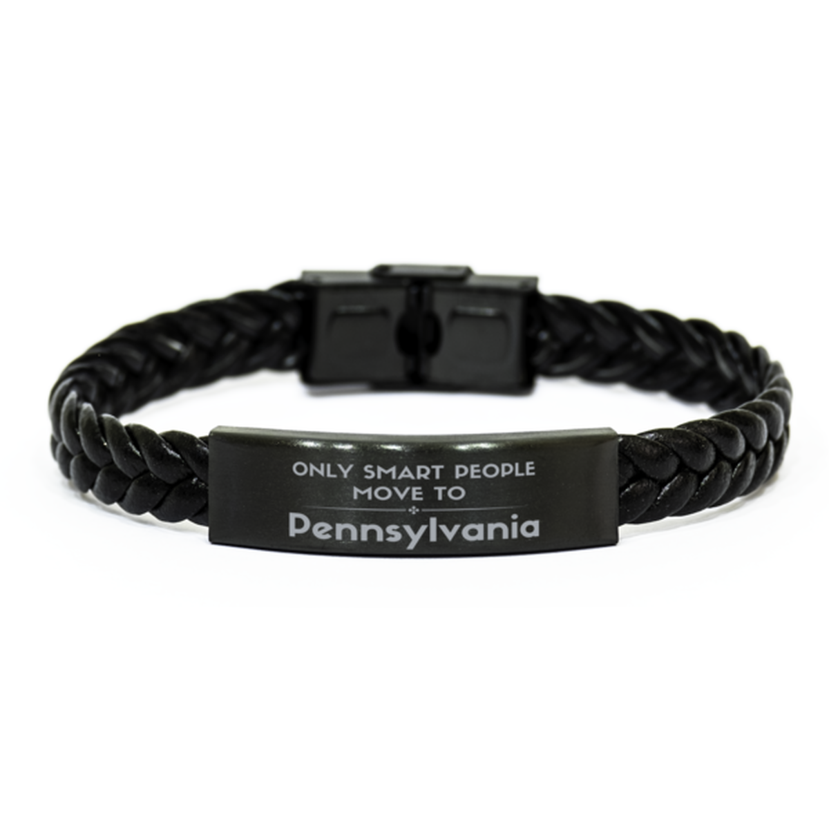 Only smart people move to Pennsylvania Braided Leather Bracelet, Gag Gifts For Pennsylvania, Move to Pennsylvania Gifts for Friends Coworker Funny Saying Quote