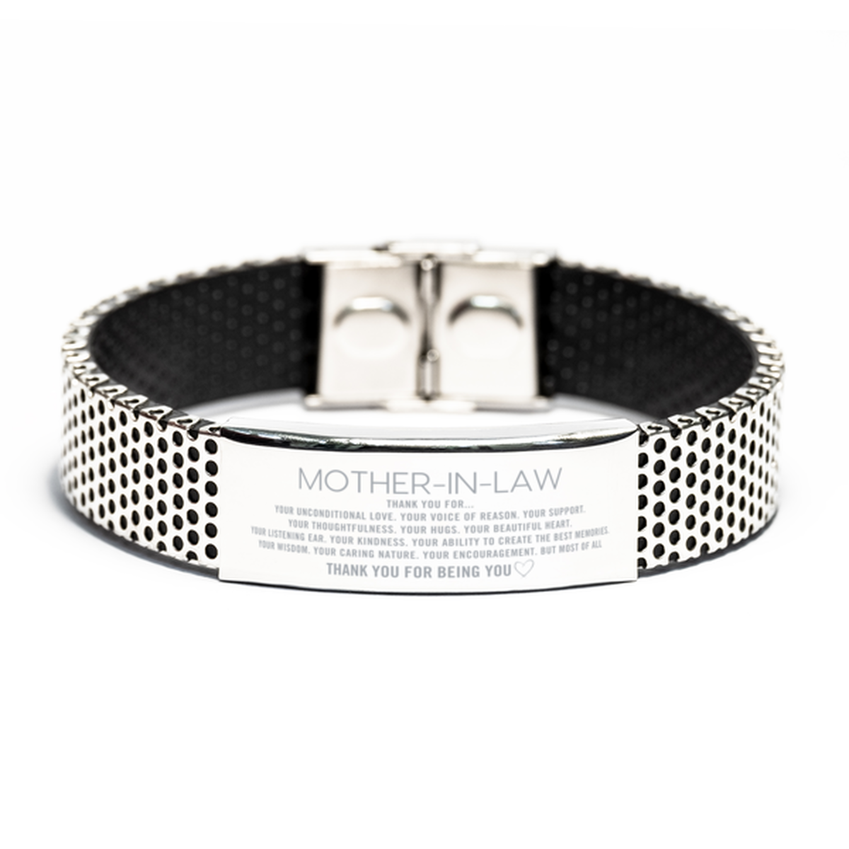 Mother-In-Law Stainless Steel Bracelet Custom, Engraved Gifts For Mother-In-Law Christmas Graduation Birthday Gifts for Men Women Mother-In-Law Thank you for Your unconditional love