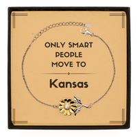 Load image into Gallery viewer, Only smart people move to Kansas Sunflower Bracelet, Message Card Gifts For Kansas, Move to Kansas Gifts for Friends Coworker Funny Saying Quote

