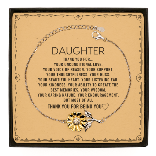 Daughter Sunflower Bracelet Custom, Message Card Gifts For Daughter Christmas Graduation Birthday Gifts for Men Women Daughter Thank you for Your unconditional love