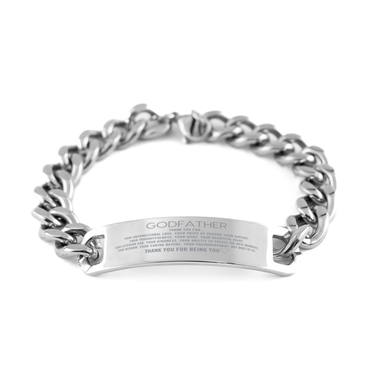 Godfather Cuban Chain Stainless Steel Bracelet Custom, Engraved Gifts For Godfather Christmas Graduation Birthday Gifts for Men Women Godfather Thank you for Your unconditional love