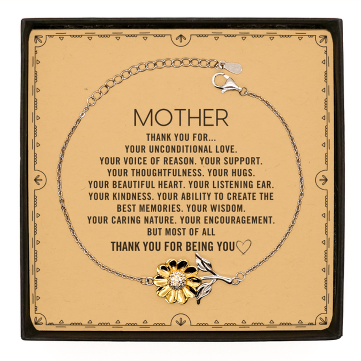Mother Sunflower Bracelet Custom, Message Card Gifts For Mother Christmas Graduation Birthday Gifts for Men Women Mother Thank you for Your unconditional love
