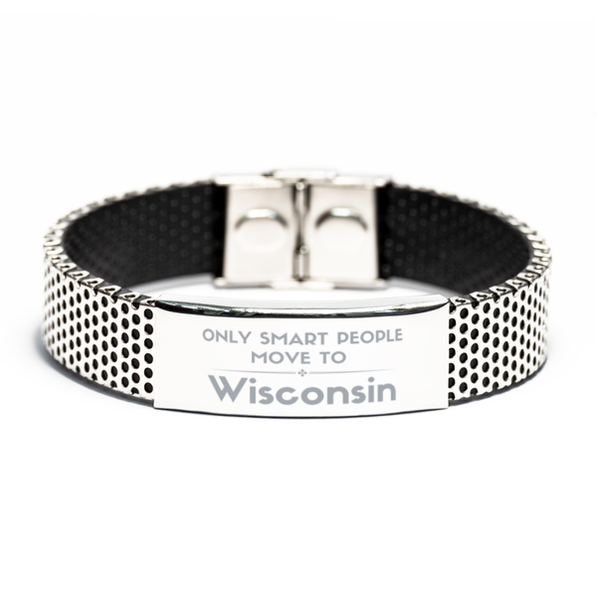 Only smart people move to Wisconsin Stainless Steel Bracelet, Gag Gifts For Wisconsin, Move to Wisconsin Gifts for Friends Coworker Funny Saying Quote