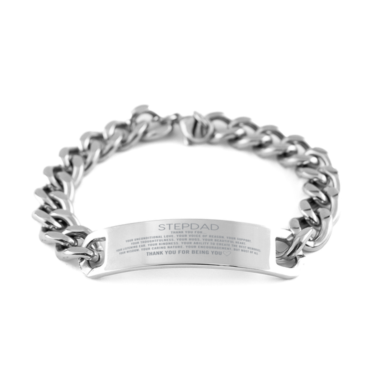 Stepdad Cuban Chain Stainless Steel Bracelet Custom, Engraved Gifts For Stepdad Christmas Graduation Birthday Gifts for Men Women Stepdad Thank you for Your unconditional love