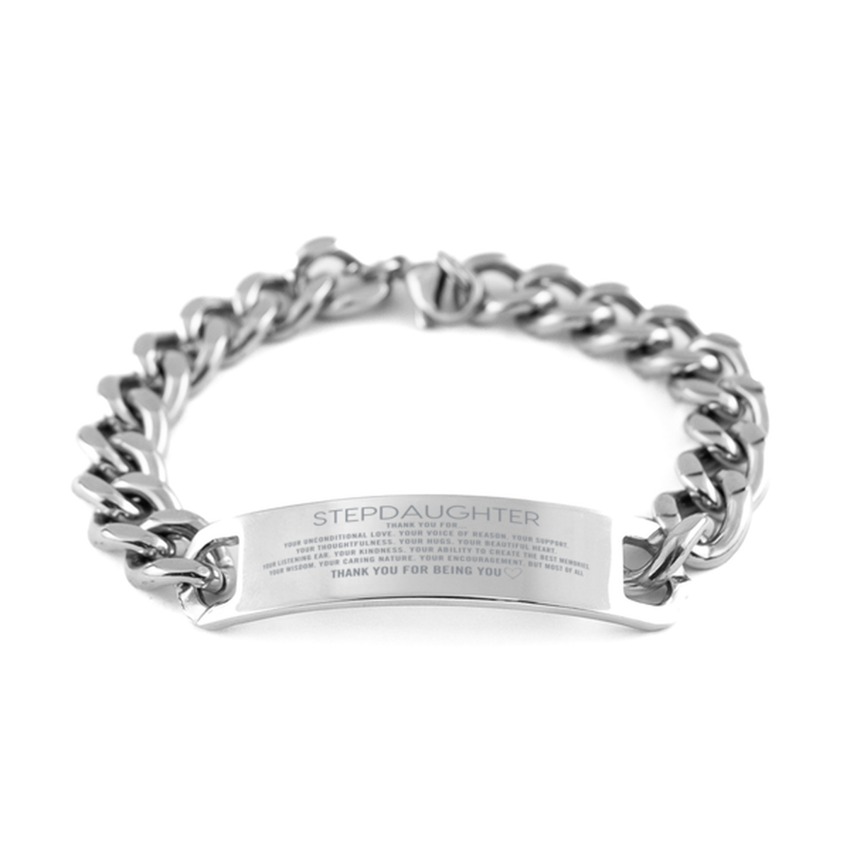 Stepdaughter Cuban Chain Stainless Steel Bracelet Custom, Engraved Gifts For Stepdaughter Christmas Graduation Birthday Gifts for Men Women Stepdaughter Thank you for Your unconditional love