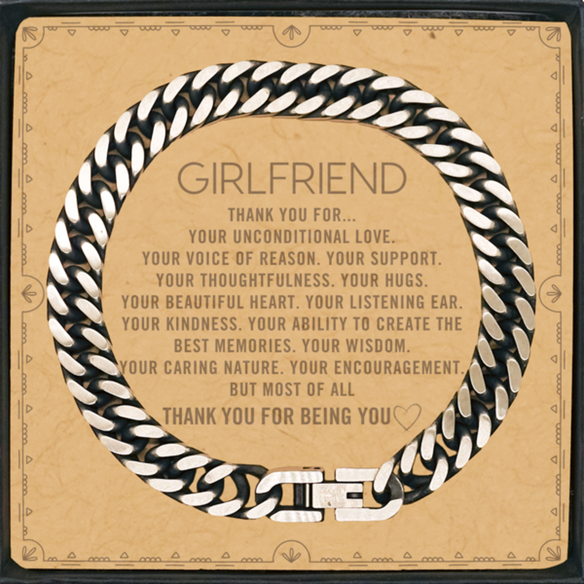 Girlfriend Cuban Link Chain Bracelet Custom, Message Card Gifts For Girlfriend Christmas Graduation Birthday Gifts for Men Women Girlfriend Thank you for Your unconditional love