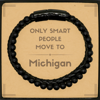 Load image into Gallery viewer, Only smart people move to Michigan Stone Leather Bracelets, Message Card Gifts For Michigan, Move to Michigan Gifts for Friends Coworker Funny Saying Quote
