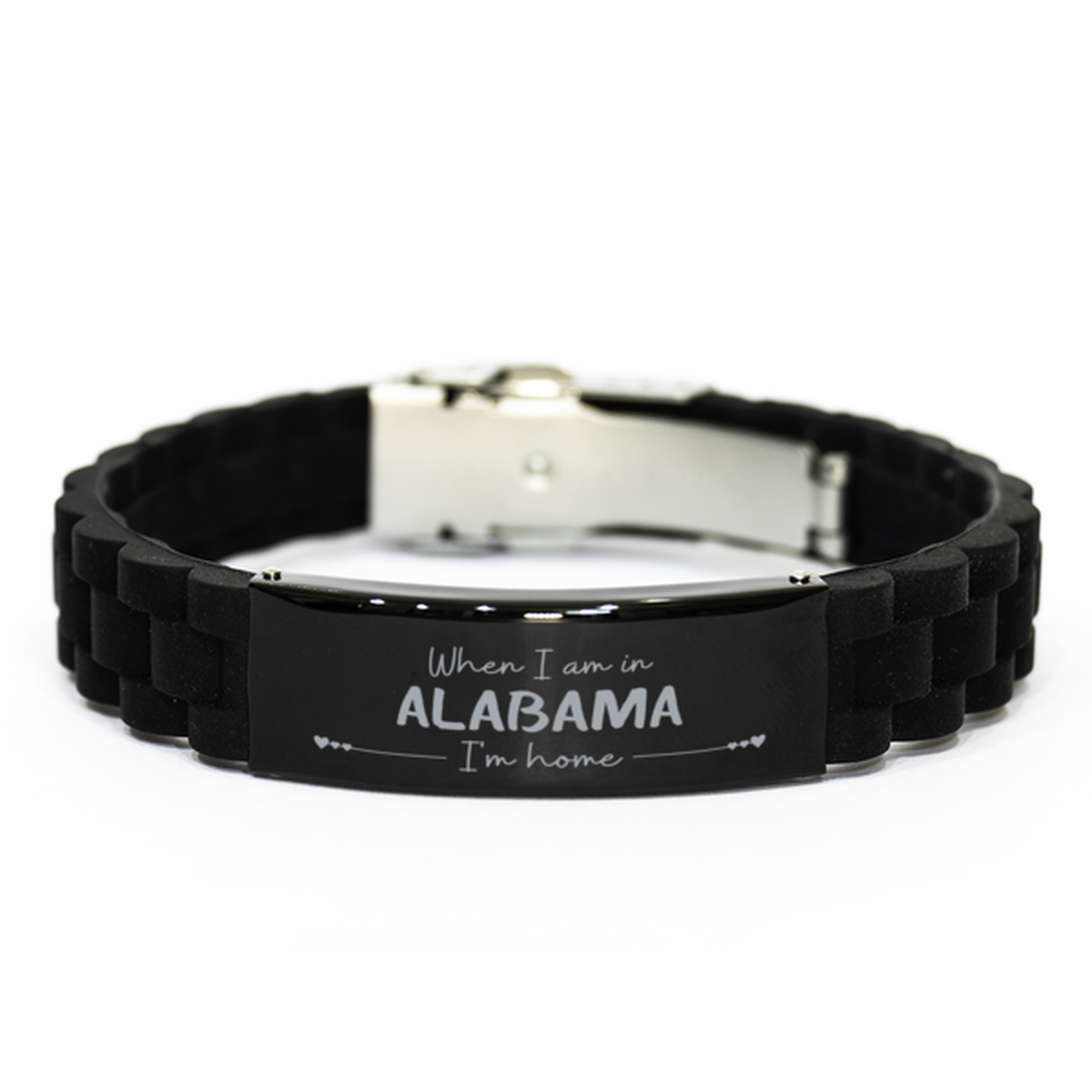 When I am in Alabama I'm home Black Glidelock Clasp Bracelet, Cheap Gifts For Alabama, State Alabama Birthday Gifts for Friends Coworker