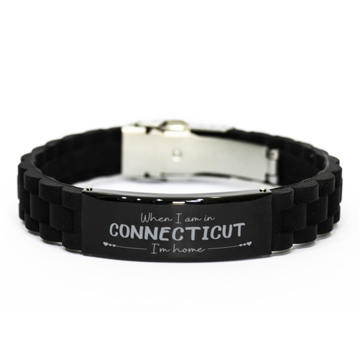 When I am in Connecticut I'm home Black Glidelock Clasp Bracelet, Cheap Gifts For Connecticut, State Connecticut Birthday Gifts for Friends Coworker