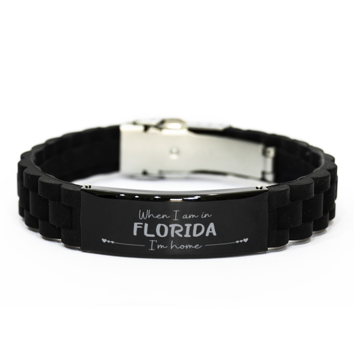 When I am in Florida I'm home Black Glidelock Clasp Bracelet, Cheap Gifts For Florida, State Florida Birthday Gifts for Friends Coworker