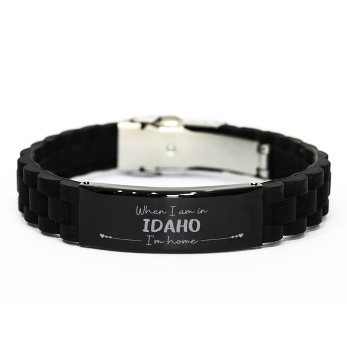 When I am in Idaho I'm home Black Glidelock Clasp Bracelet, Cheap Gifts For Idaho, State Idaho Birthday Gifts for Friends Coworker