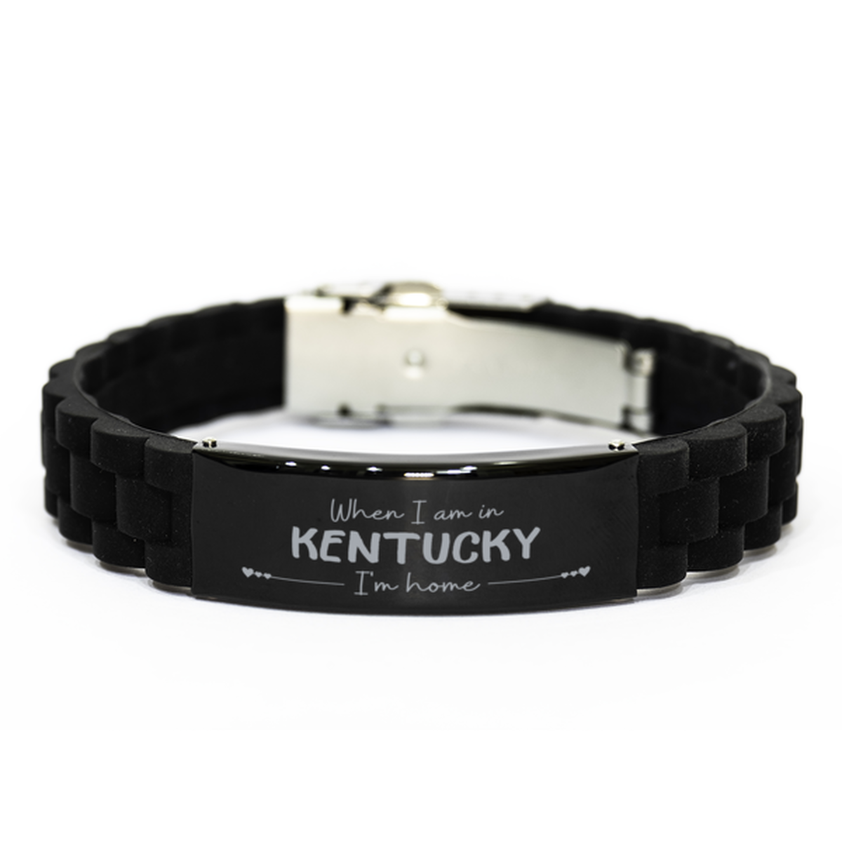 When I am in Kentucky I'm home Black Glidelock Clasp Bracelet, Cheap Gifts For Kentucky, State Kentucky Birthday Gifts for Friends Coworker