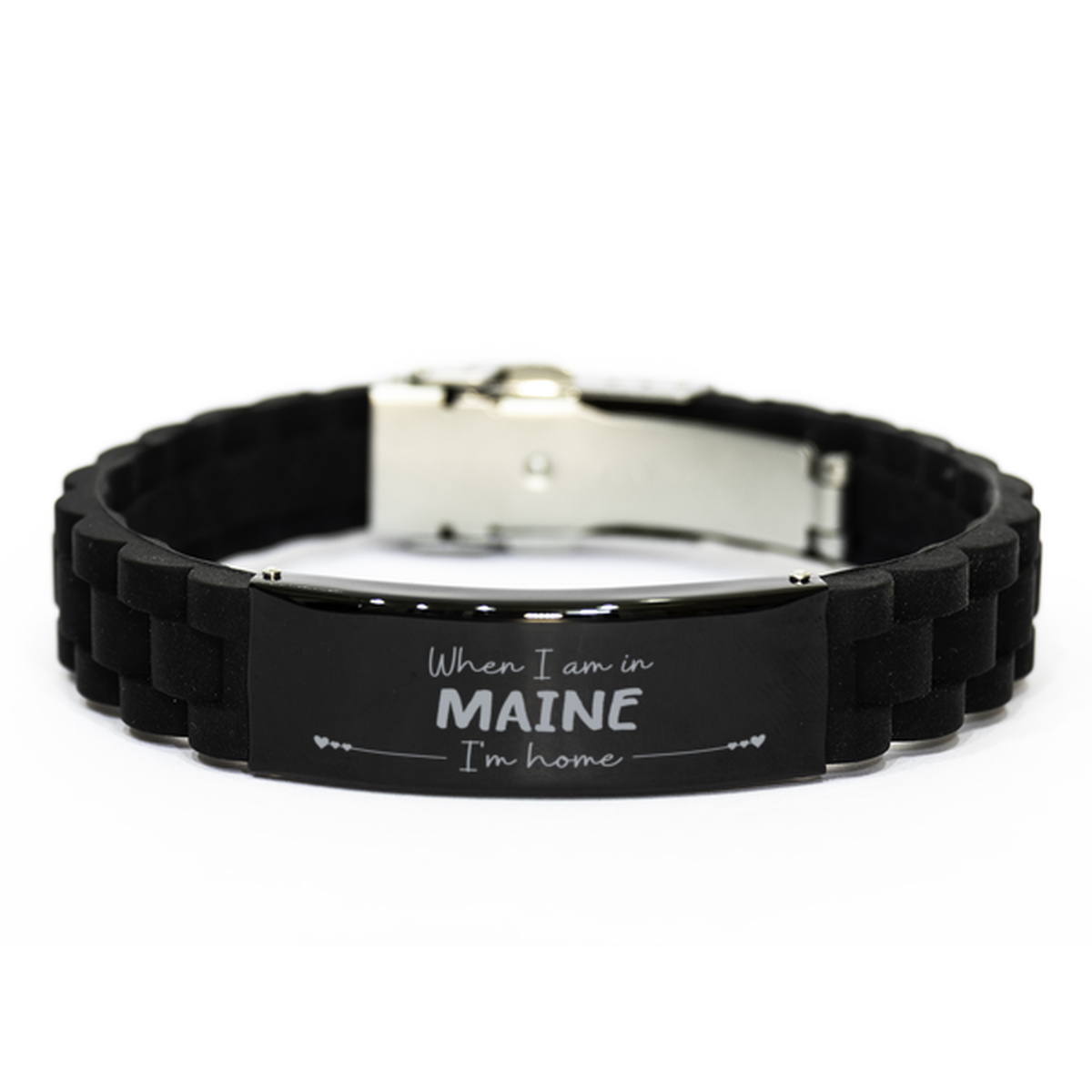 When I am in Maine I'm home Black Glidelock Clasp Bracelet, Cheap Gifts For Maine, State Maine Birthday Gifts for Friends Coworker