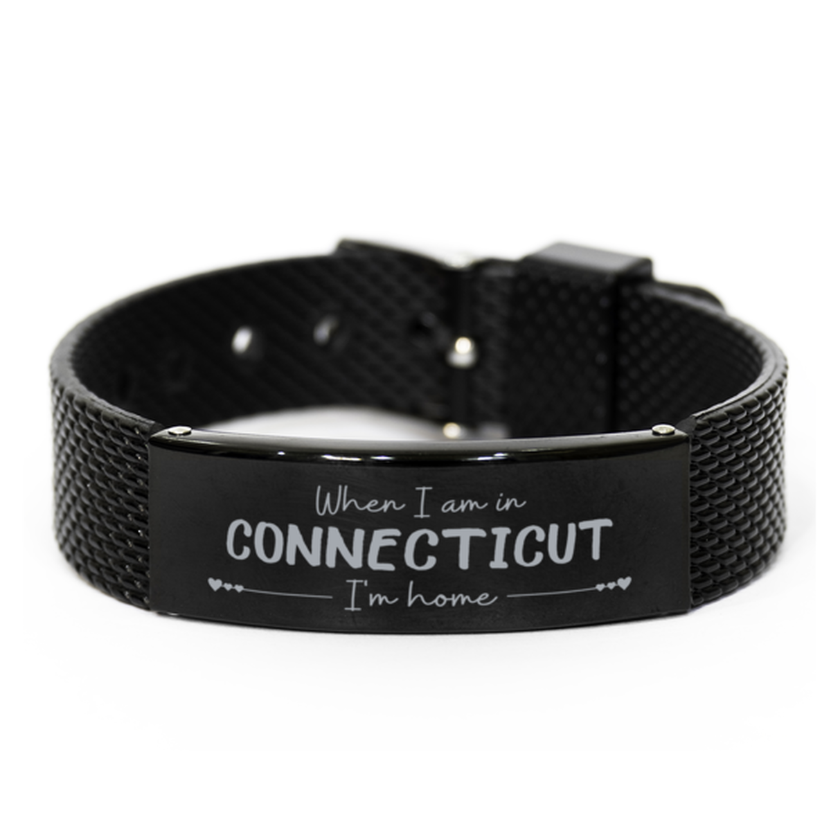 When I am in Connecticut I'm home Black Shark Mesh Bracelet, Cheap Gifts For Connecticut, State Connecticut Birthday Gifts for Friends Coworker