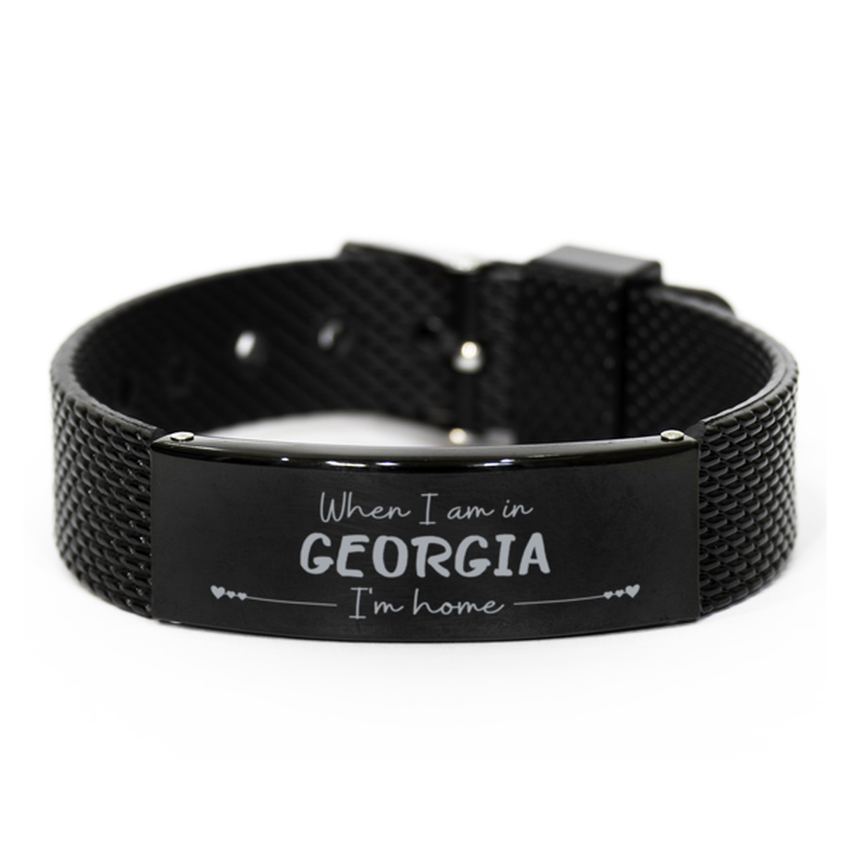 When I am in Georgia I'm home Black Shark Mesh Bracelet, Cheap Gifts For Georgia, State Georgia Birthday Gifts for Friends Coworker