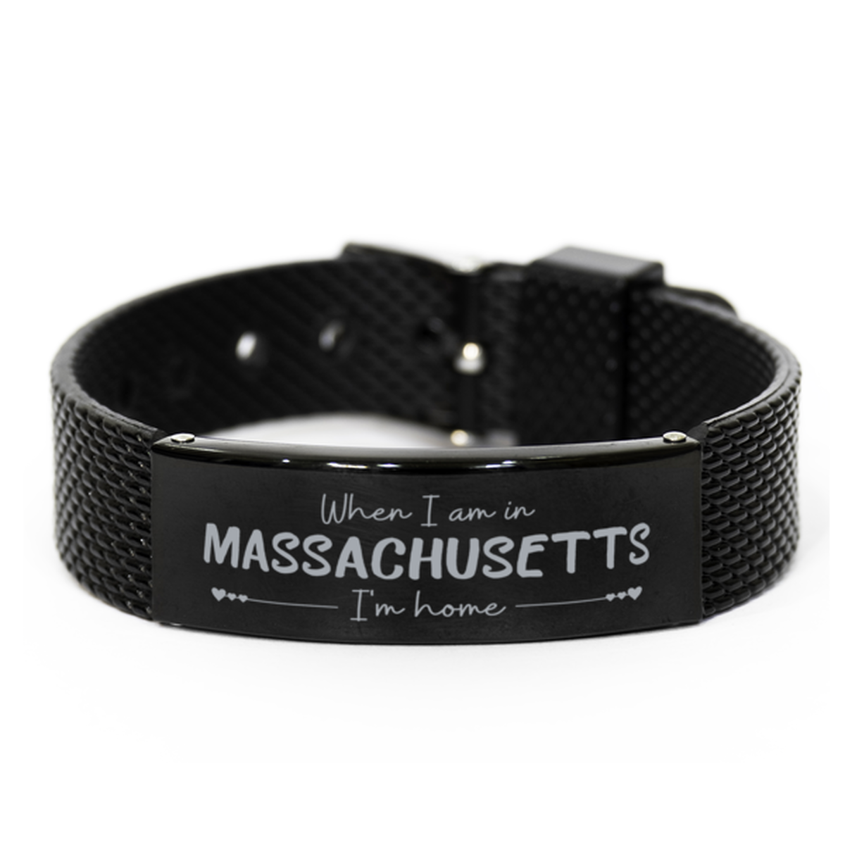 When I am in Massachusetts I'm home Black Shark Mesh Bracelet, Cheap Gifts For Massachusetts, State Massachusetts Birthday Gifts for Friends Coworker