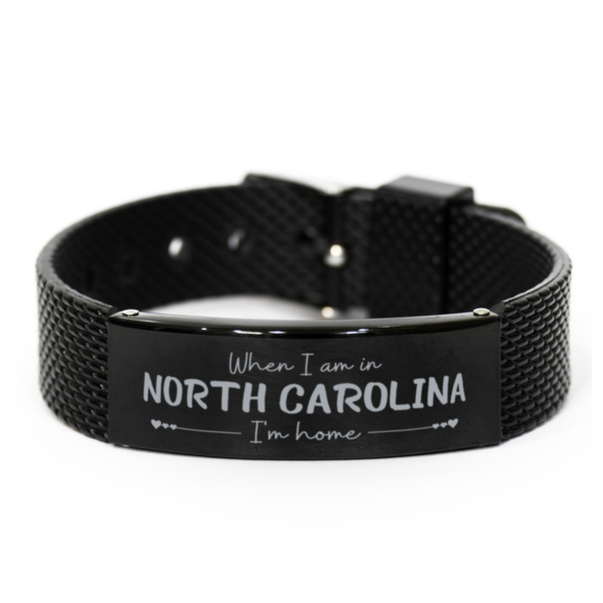 When I am in North Carolina I'm home Black Shark Mesh Bracelet, Cheap Gifts For North Carolina, State North Carolina Birthday Gifts for Friends Coworker