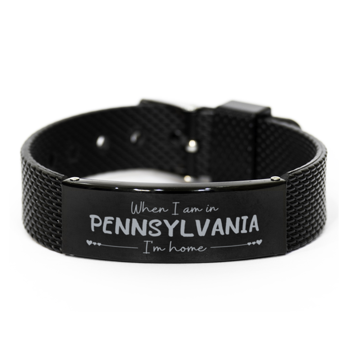 When I am in Pennsylvania I'm home Black Shark Mesh Bracelet, Cheap Gifts For Pennsylvania, State Pennsylvania Birthday Gifts for Friends Coworker