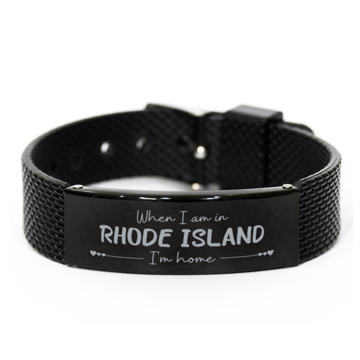 When I am in Rhode Island I'm home Black Shark Mesh Bracelet, Cheap Gifts For Rhode Island, State Rhode Island Birthday Gifts for Friends Coworker