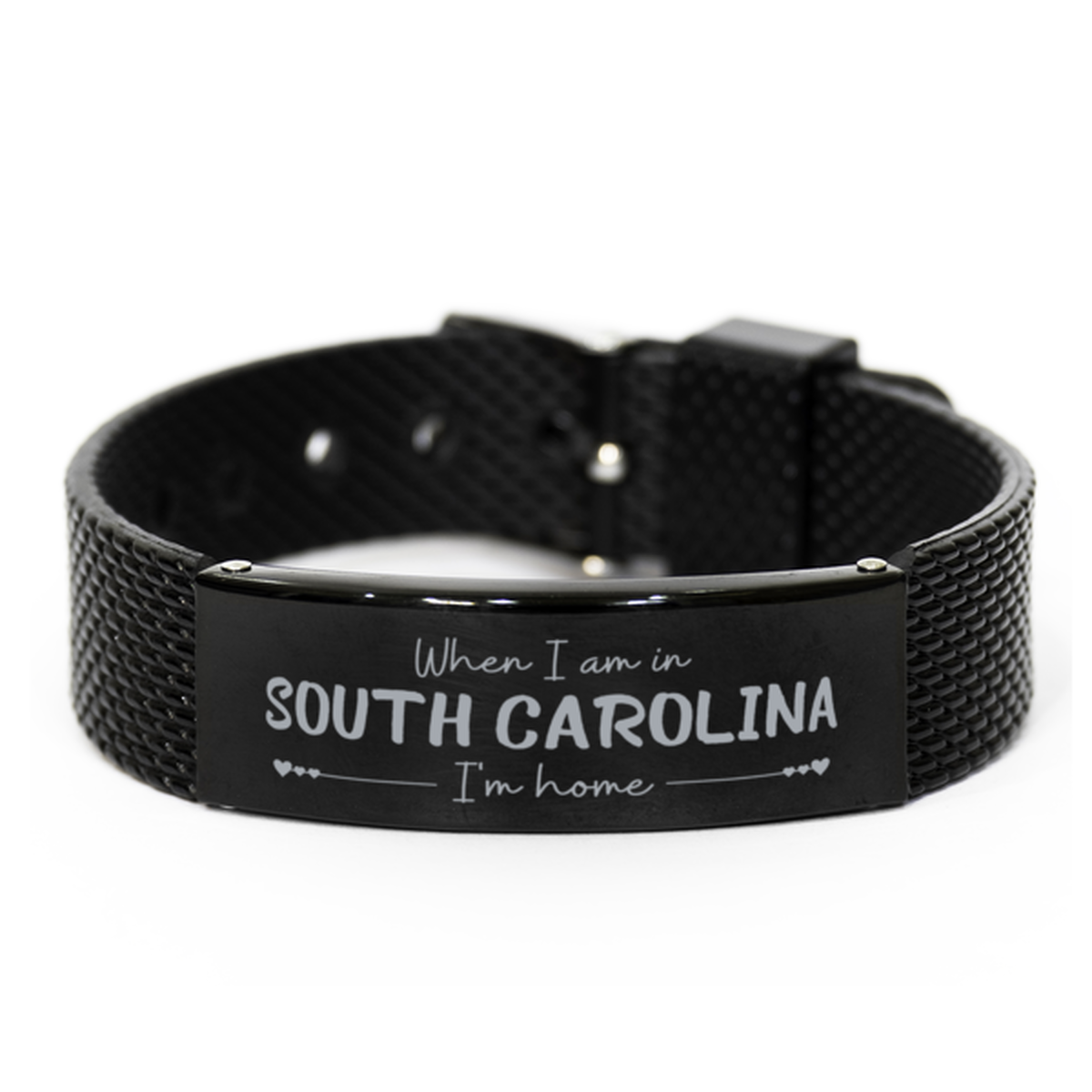 When I am in South Carolina I'm home Black Shark Mesh Bracelet, Cheap Gifts For South Carolina, State South Carolina Birthday Gifts for Friends Coworker