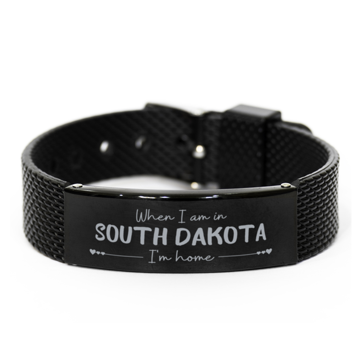 When I am in South Dakota I'm home Black Shark Mesh Bracelet, Cheap Gifts For South Dakota, State South Dakota Birthday Gifts for Friends Coworker