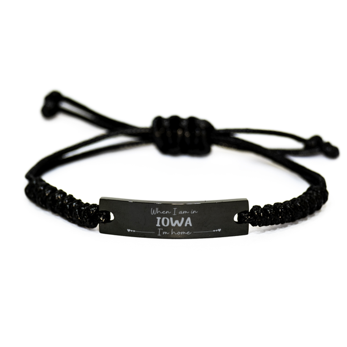 When I am in Iowa I'm home Black Rope Bracelet, Cheap Gifts For Iowa, State Iowa Birthday Gifts for Friends Coworker